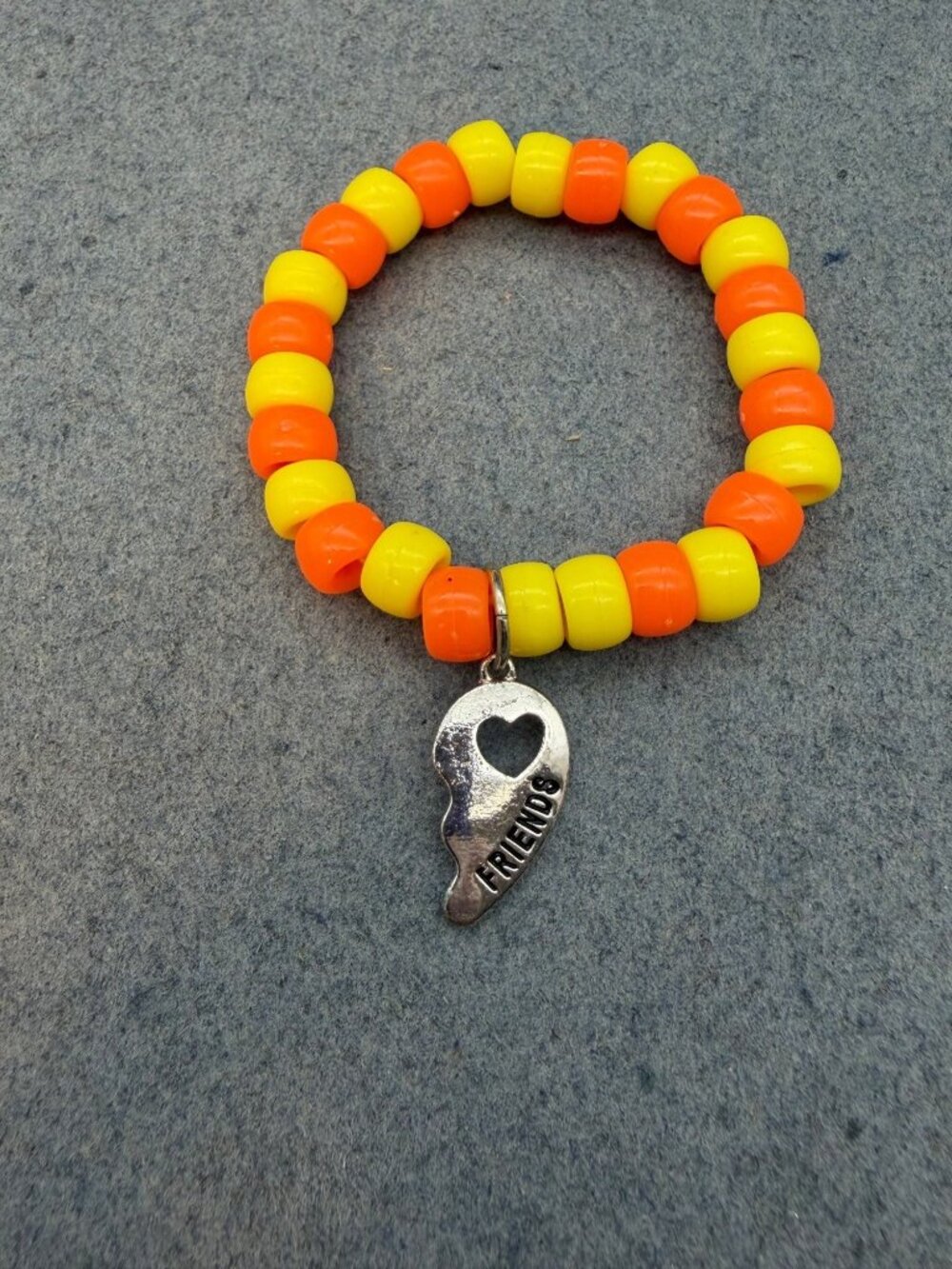 Friendship Stretch Charm Bracelet 6.5 In Candy Corn Silver FRIENDS Yellow Orange